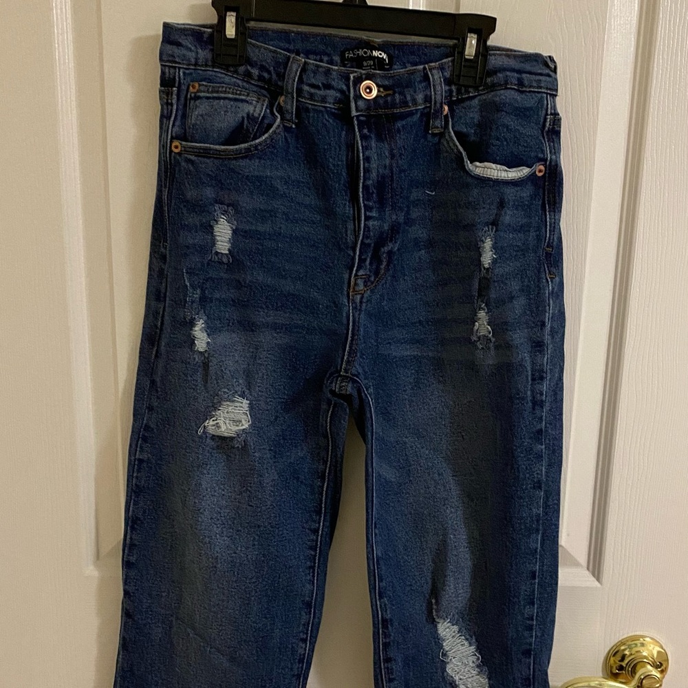 Fashion Nova Dark Wash Distressed Jeans